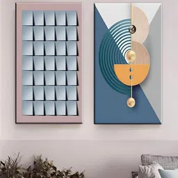 THE HANDMADE FLAIR Grey & Green 2-Pieces Geometric Printed Framed Wall Art-picture-34