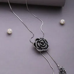 SOHI Silver-Toned & Black Silver-Plated Floral Pendant Chain-picture-55
