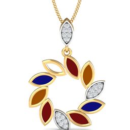 KUBERBOX Rang-Chakra 18KT Gold Diamond Studded Pendant-1.96gm-picture-43