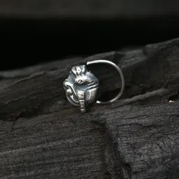 House of Aadyaa Sterling Silver Oxidised Peacock Shaped Stud Nosepin image 1