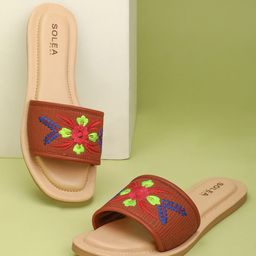 Paragon Embroidered Lightweight Open Toe Flats-picture-3