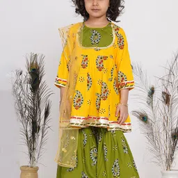 Little Bansi Girls Ethnic Motifs Embroidered Pure Cotton Kurta with Sharara & Dupatta-picture-39