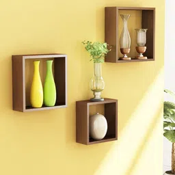 Home Sparkle Set of 3 Brown Cube Wall Shelves-image-68