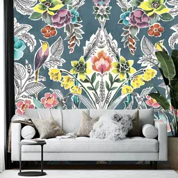 Wallpics White & Teal Blue Floral Printed Self-Adhesive Wallpaper-image-55