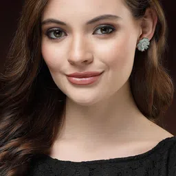 DressBerry Rhodium-Plated American Diamond-Studded Floral Stud Earrings-picture-33