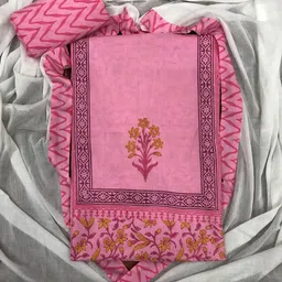 PALASH Ethnic Motifs Block Printed Patchwork Pure Cotton Unstitched Dress Material-picture-15