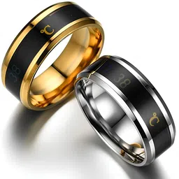 KARISHMA KREATIONS Unisex Set Of 2 Gold & Silver Plated Stainless Steel Finger Rings-picture-32