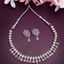 Anouk Oxidised Silver-Plated American Diamond Studded Necklace & Earrings-picture-34