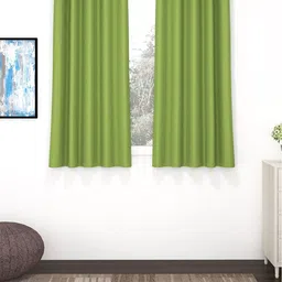 Story@Home Faux Silk Solid Solid 300GSM Green Room Darkening Blackout Window Curtain - Set of 2-picture-15