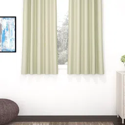 Story@Home Faux Silk Solid Solid 300GSM Beige Room Darkening Blackout Window Curtain - Set of 2-image-58