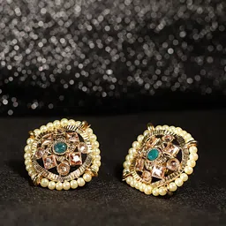YouBella Green Gold-Plated Stone-Studded Beaded Circular Studs-image-10