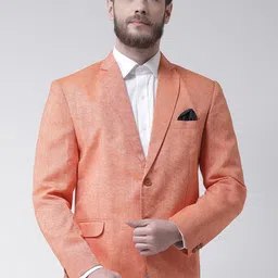 Hangup Men Orange Solid Single-Breasted Blazer-picture-2