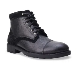 MONDAIN Men Black Leather Flat Boots-picture-28