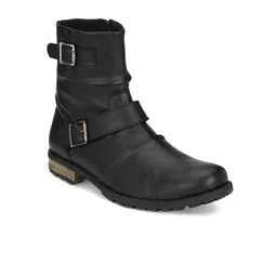 Delize Men Black Solid Leather High-Top Flat Boots-picture-22