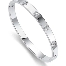 Jewels Galaxy Women Silver-Toned American Diamond Silver-Plated Bangle-Style Bracelet-picture-28