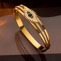 Jewels Galaxy Stainless Steel American Diamond Gold-Plated Bangle-Style Bracelet-picture-10
