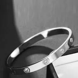 Jewels Galaxy Women Silver-Toned American Diamond Silver-Plated Kada Bracelet-picture-33