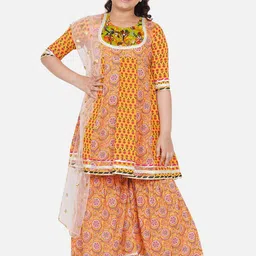 Little Bansi Girls Yellow Ethnic Motifs Printed Gotta Patti Kurta with Palazzos & With Dupatta-image-63