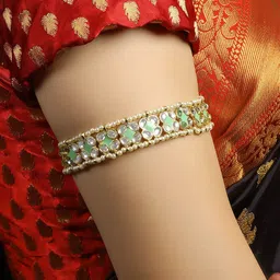 KARATCART Women Lime Green & Gold-Toned Kundan Handcrafted Gold-Plated Armlet Bracelet-picture-38