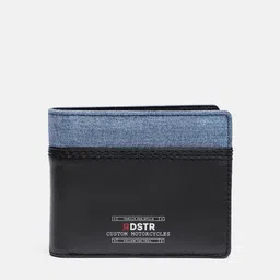 The Roadster Lifestyle Co Men Black & Blue Colourblocked Leather Two Fold Wallet-image-24