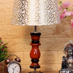 foziq Brown & White Printed Wooden Table Lamps-image-45