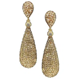 Crunchy Fashion Gold-Plated Stone-Studded Oval Drop Earrings-picture-13