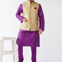 VASTRAMAY Woven Design Mandarin Collar Regular Kurta With Churidar & Nehru Jacket-picture-31