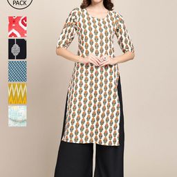 7threads KALINI Women Pack of 6 Printed Crepe Kurta-picture-3