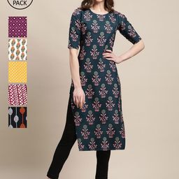 7threads KALINI Women Pack Of 6 Floral Printed Crepe Kurta-picture-4