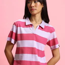 Bewakoof Women Striped Polo Collar T-shirt-image-87