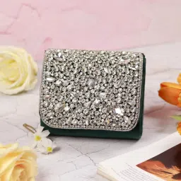 THE TAN CLAN Green Embellished Clutch Bag with Detachable Handle image 1