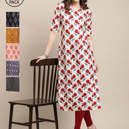 7threads KALINI Women Pack Of 6 Multicoloured Ethnic Motifs Digital Print Straight Kurta-picture-18