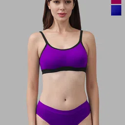 In-Curve Pack Of 3 Cotton Non Padded Bra With Mid-Rise Briefs-picture-30