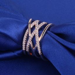 MYKI 92.5 Sterling Silver Rose Gold-Plated CZ-Studded Adjustable Finger Ring-picture-1