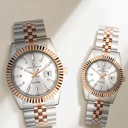 CARLINGTON Unisex Printed Dial & Stainless Steel Bracelet Style Straps Analogue Watch 8811 T T Silver-picture-47