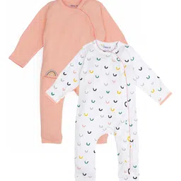 MiArcus Girls Pack Of 2 White & Orange Printed Cotton Rompers image 1