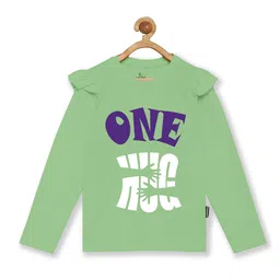 KiddoPanti Girls Green Typography Printed Full Sleeve T-shirt-image-64