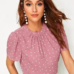 Stylecast X Slyck Polka Dot Print Puff Sleeve Regular Top-image-59