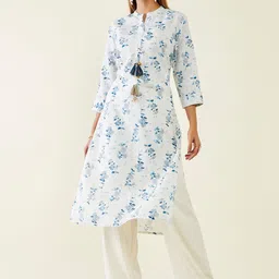 Soch Mandarin Collar Floral Printed Linen Kurta-image-20