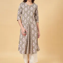 RANGMANCH BY PANTALOONS Ethnic Motifs Printed Layered Pure Cotton Kurta-picture-31