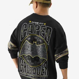 The Souled Store Black Batman Printed Drop-Shoulder Sleeves Oversized Pure Cotton T-shirt-picture-54
