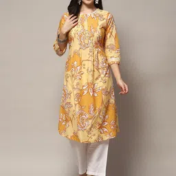 Biba Floral Printed Pure Cotton Lace Pleated A-Line Kurta-picture-45