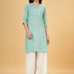 RANGMANCH BY PANTALOONS Geometric Yoke Design Gotta Patti Pure Cotton Straight Kurta-image-93