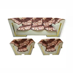 TANLOOMS Brown & White 12 Pieces Printed 5 Seater Velvet Sofa Covers With Arms-image-57