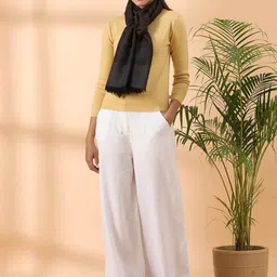 SHINGORA Women Black & Grey Floral Woven Design Woollen Shawl-image-53