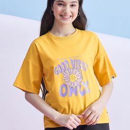 Stylo Bug Girls Floral Printed Drop-Shoulder Sleeves Linen Blend Applique T-shirt-picture-10