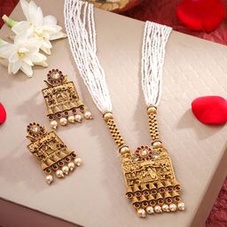 Yellow Chimes Gold Plated marriage design pearl beadded Long Jewellery Set-picture-48