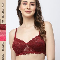 Docare Pack Of 3 Floral Non Padded Non-Wired Cotton Bralette Bra-picture-45