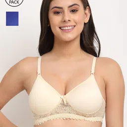 Friskers Pack Of 2 Blue & Beige Push-Up Bra Lightly Padded-picture-31