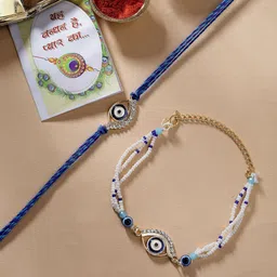 NVR Set of 2 Evil Eye Beaded Thread & Wraparound Rakhis With Roli Chawal-picture-34